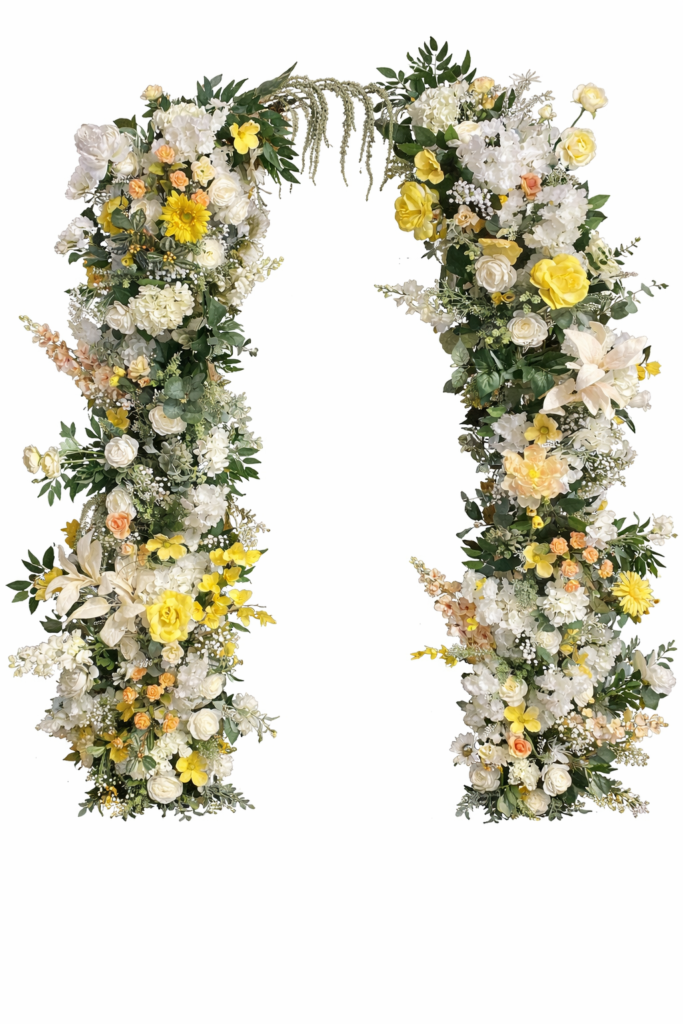 Large floral pillars using ivory, yellow and light pink florals