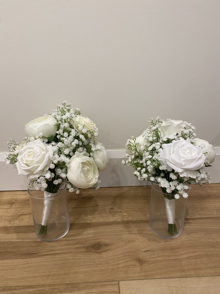 Bouquets using white flowers and babys breath