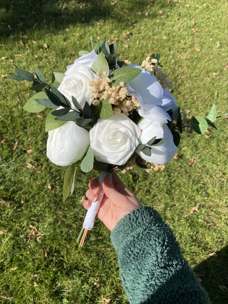 Bouquet using white florals and dried babys breath